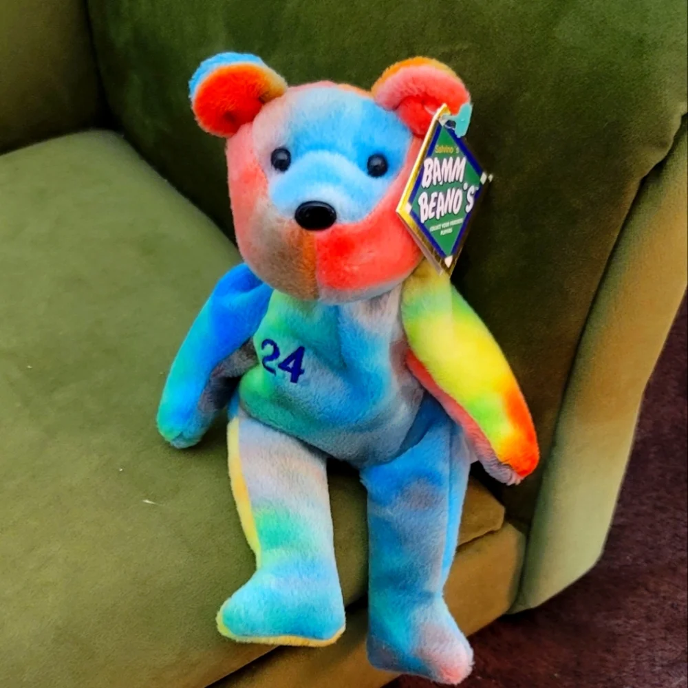 Bamm Beanos Vtg Collectible Ken Griffey Jr. Rainbow Tie Dye Bear #24 1998 9" NW - Picture 1 of 9